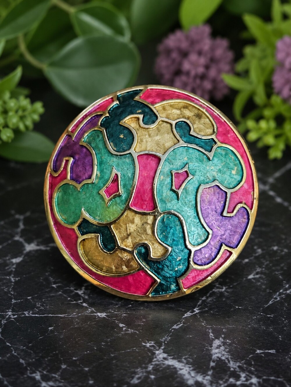 Kramer Colorful Round Enamel Brooch - STAMPED